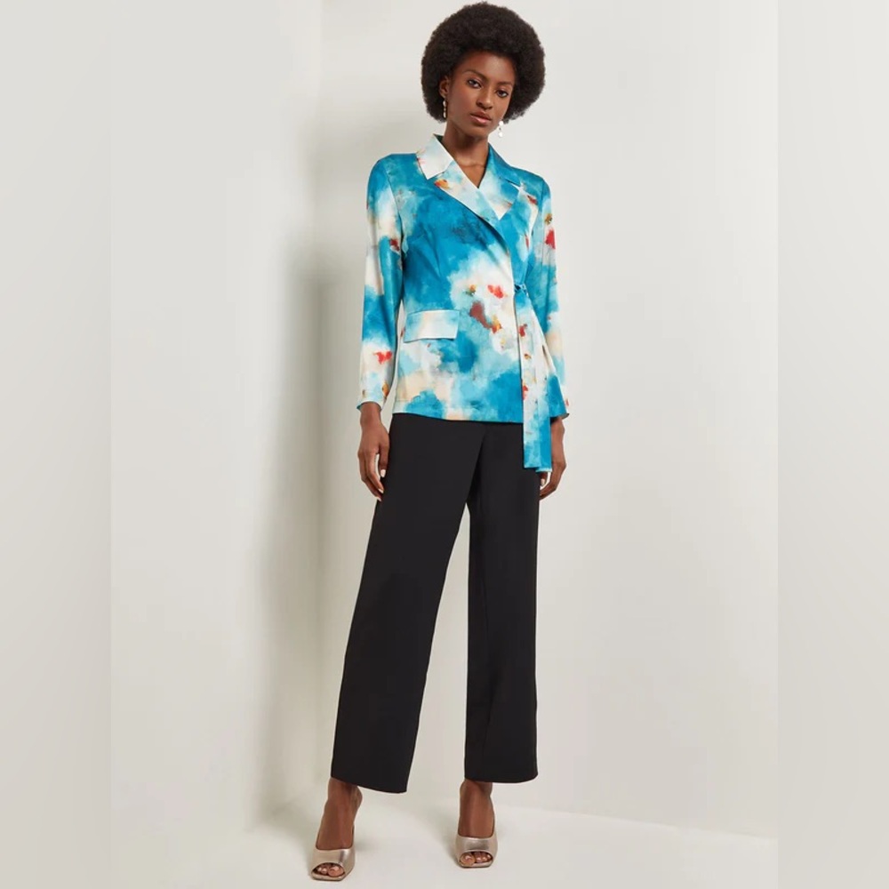 NWT Misook Watercolor Side Tie Crepe Tailored Jacket Size XL - Picture 2 of 9